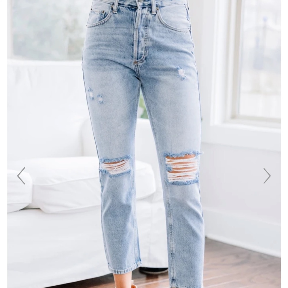 Light Wash Distressed Mom Jean